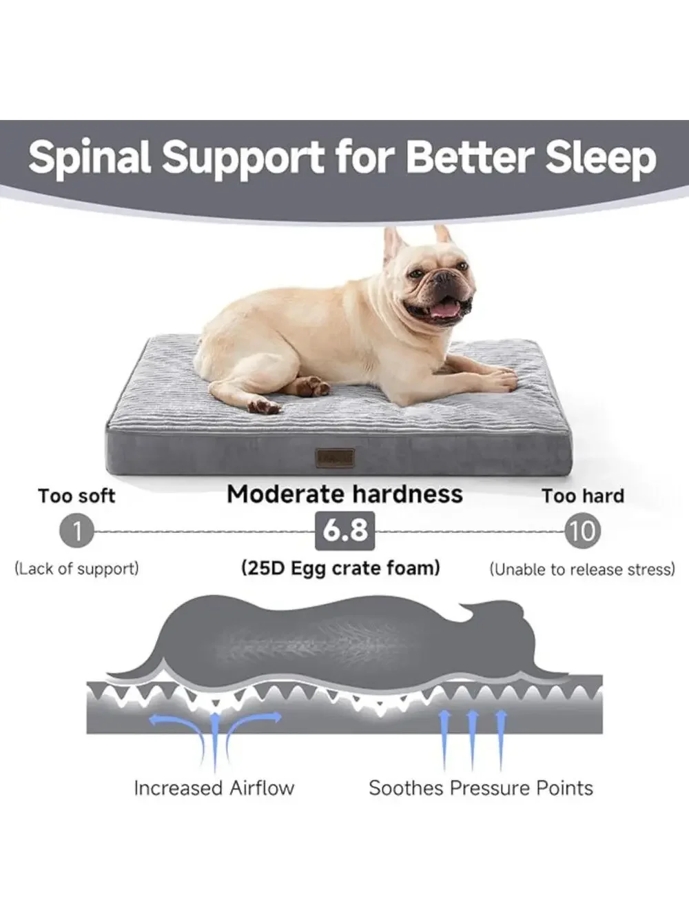 (RGB4) Medium Dog Bed Egg Crate Orthopedic Foam Support Gray Rolled Portable